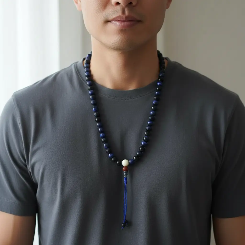 Blue Tiger Eye Om Ah Hung mala