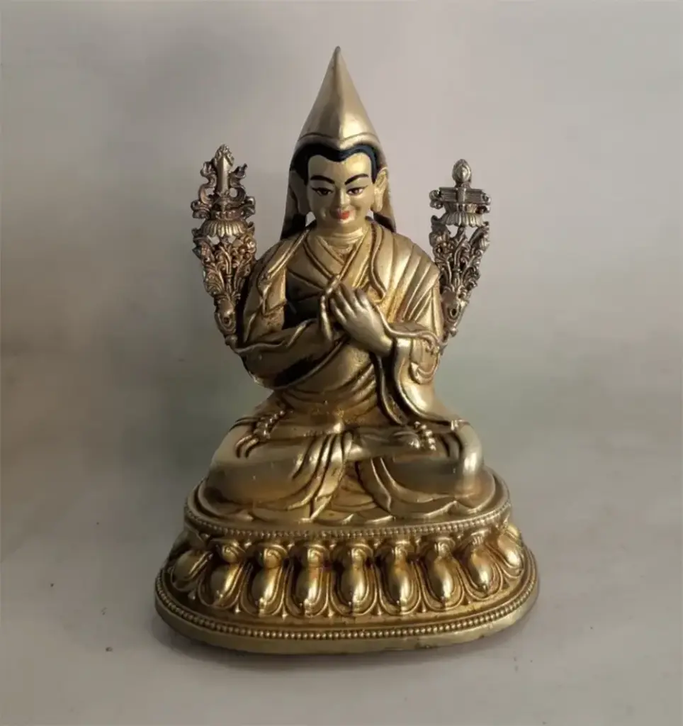 Small Je Tsongkapa Statue, 24K Gold