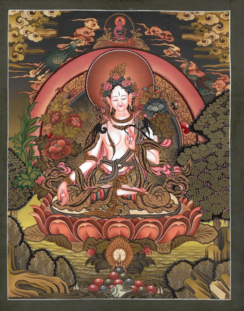 Hand Painted 24K White Tara Thangka