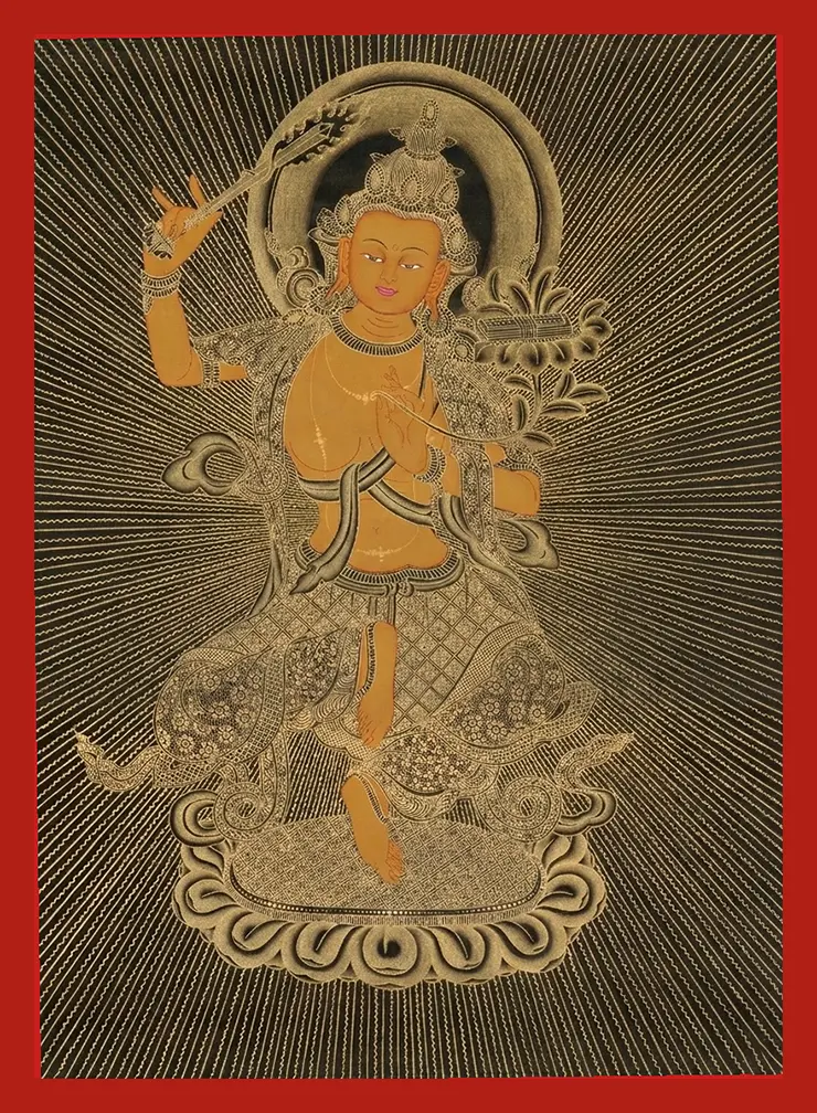 Standing Manjushri Thangka: The Bodhisattva of Wisdom