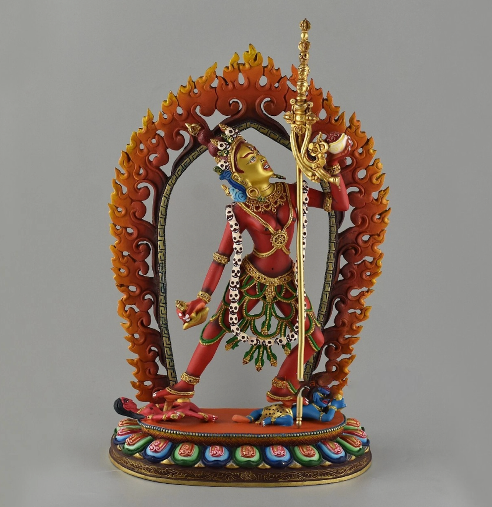 Copper Hand-Painted Vajrayogini Statue, 24K Gold plated.