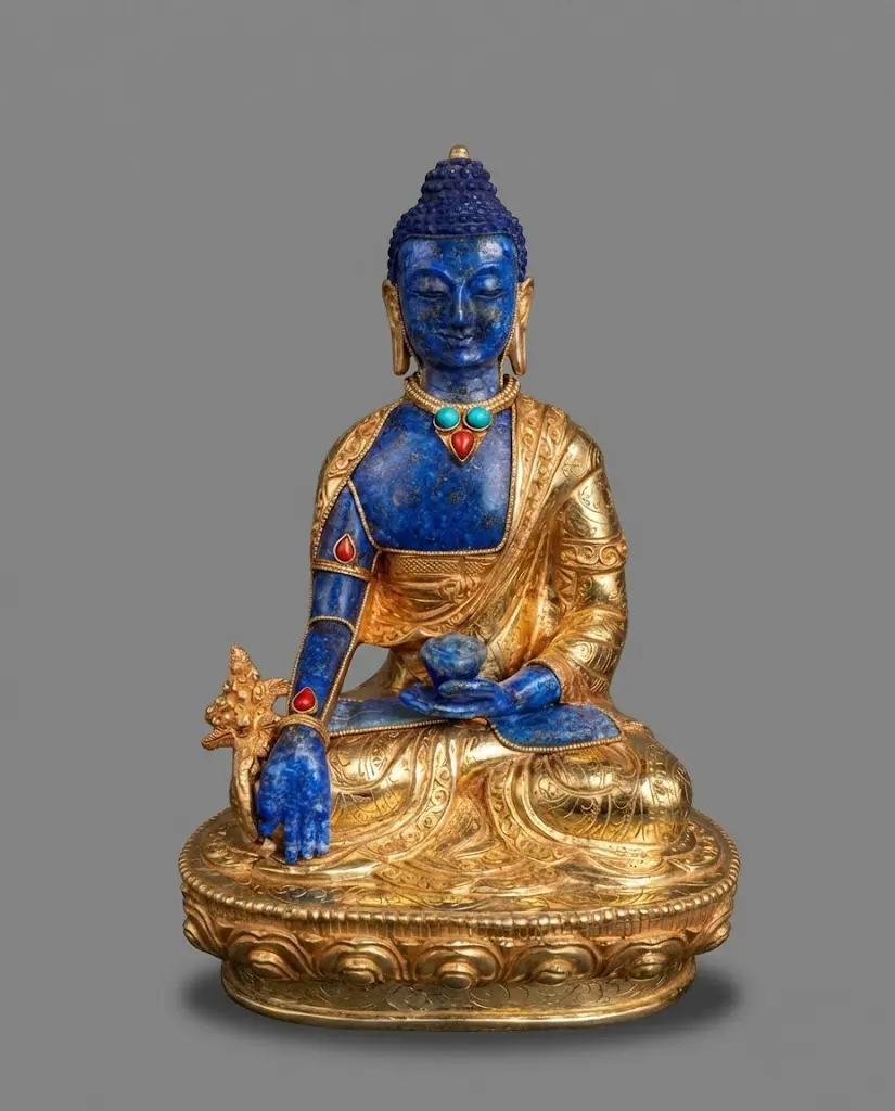 Lapis Lazuli Medicine Buddha Statue - 24K Gold Healing Buddha