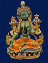 Green Tara Copper and Gold Hand Painted Statue