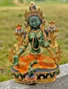 Green Tara Copper and Gold Hand Painted Statue