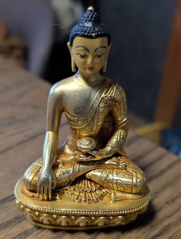 Small Shakyamuni Buddha Statue, 24K Gold Plated and Handpainted