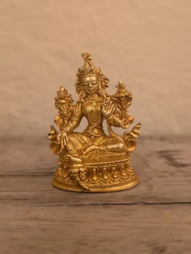 [4444] Gold Green Tara Statue