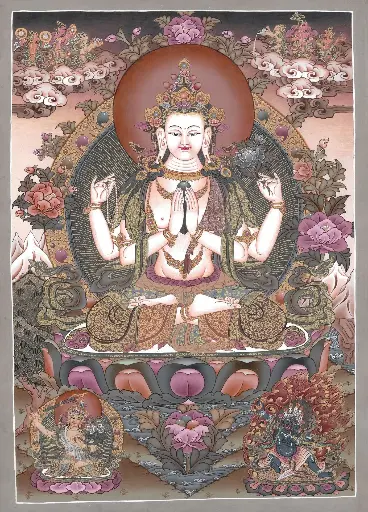 [1052] Masterpiece Four Armed Chenrezik Thangka