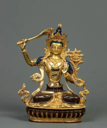 Gold Plated Copper Manjushri Statue