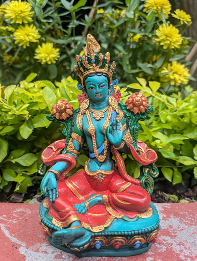 Painted Green Tara Resin Statue