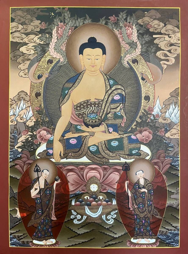 Shakyamuni Buddha with Disciples Thangka