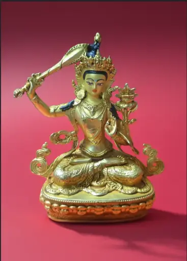 Small Manjushri Statue, 24K Gold